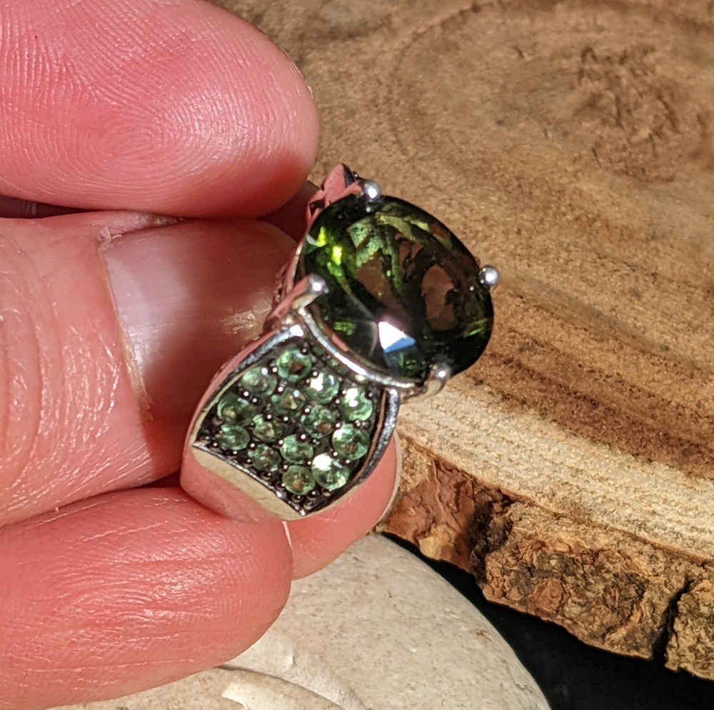 Moldavite Ring, 3.80 Carats Sterling Silver